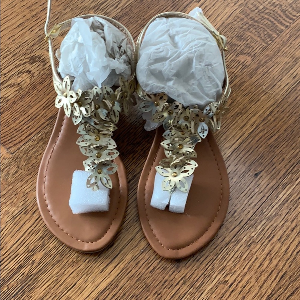 Pierre Dumas Strappy Golden Flower Wedges
